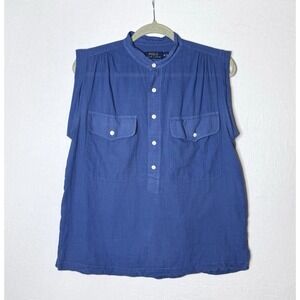 Polo Ralph Lauren Top Sz 12 Popover Button Gauze Cotton Summer Preppy Prep‎ Blue